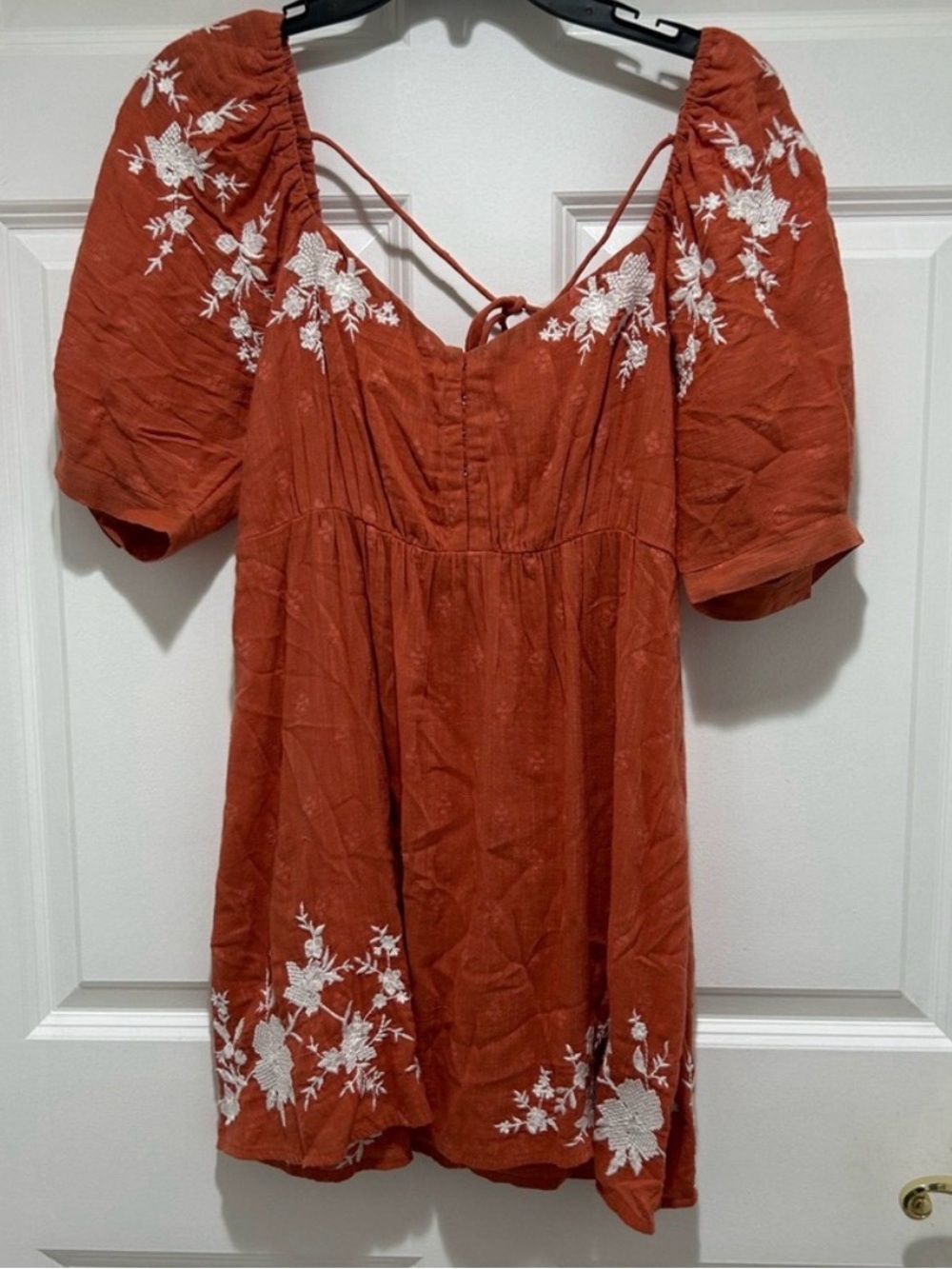 Free People Arlo Embroidered Tunic, Small, Flowy, Rust